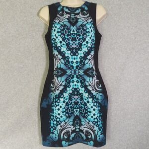 Lipsy London Dress US 10 Blue Black Sleeveless Bodycon Party Cocktail Sliming